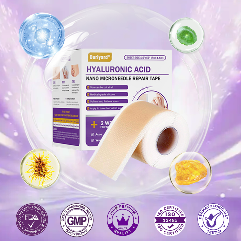 ✅ FDA Approved | Ourlyard® Hyaluronic Acid Nano Microneedle Repair Tape🗽🩵 (Effective in fading various types of scars, including surgical scars, burn scars, acne scars, and stretch marks, while improving uneven skin tone and skin imperfections.)