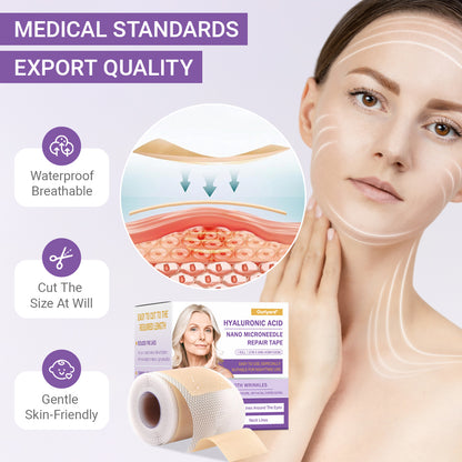 ✅Official Store | Ourlyard® Hyaluronic Acid Nano Microneedle Repair Tape 🦘❤️(Repairs wrinkles, fine lines, skin laxity, etc., suitable for multiple areas such as the face, hands, abdomen, legs – 1.6 inch x 59 inch roll)