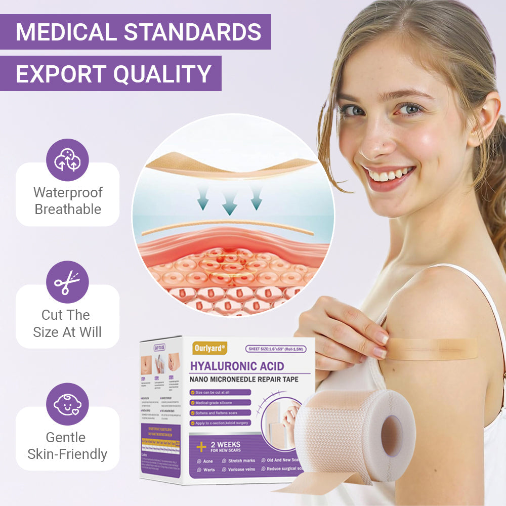 ✅ FDA Approved | Ourlyard® Hyaluronic Acid Nano Microneedle Repair Tape🗽✨(Effective in fading various types of scars, including surgical scars, burn scars, acne scars, and stretch marks, while improving uneven skin tone and skin imperfections.)